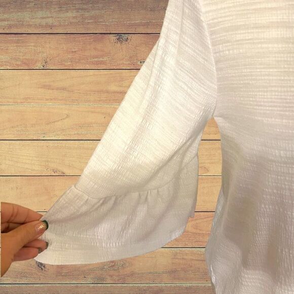 New Directions, Sm-Med, All White Peasant Style Belle Elbow Sleeve Top - Picture 5 of 6